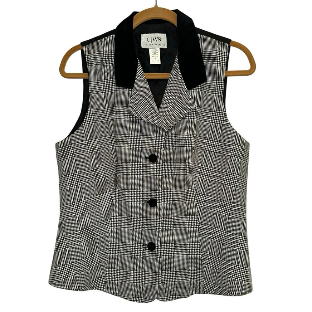 CWS Casual‎ Workstyles Houndstooth Vest Medium Made in USA Tailored Career Chic